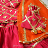 Checkered Pink & Orange Lehenga Choli Set