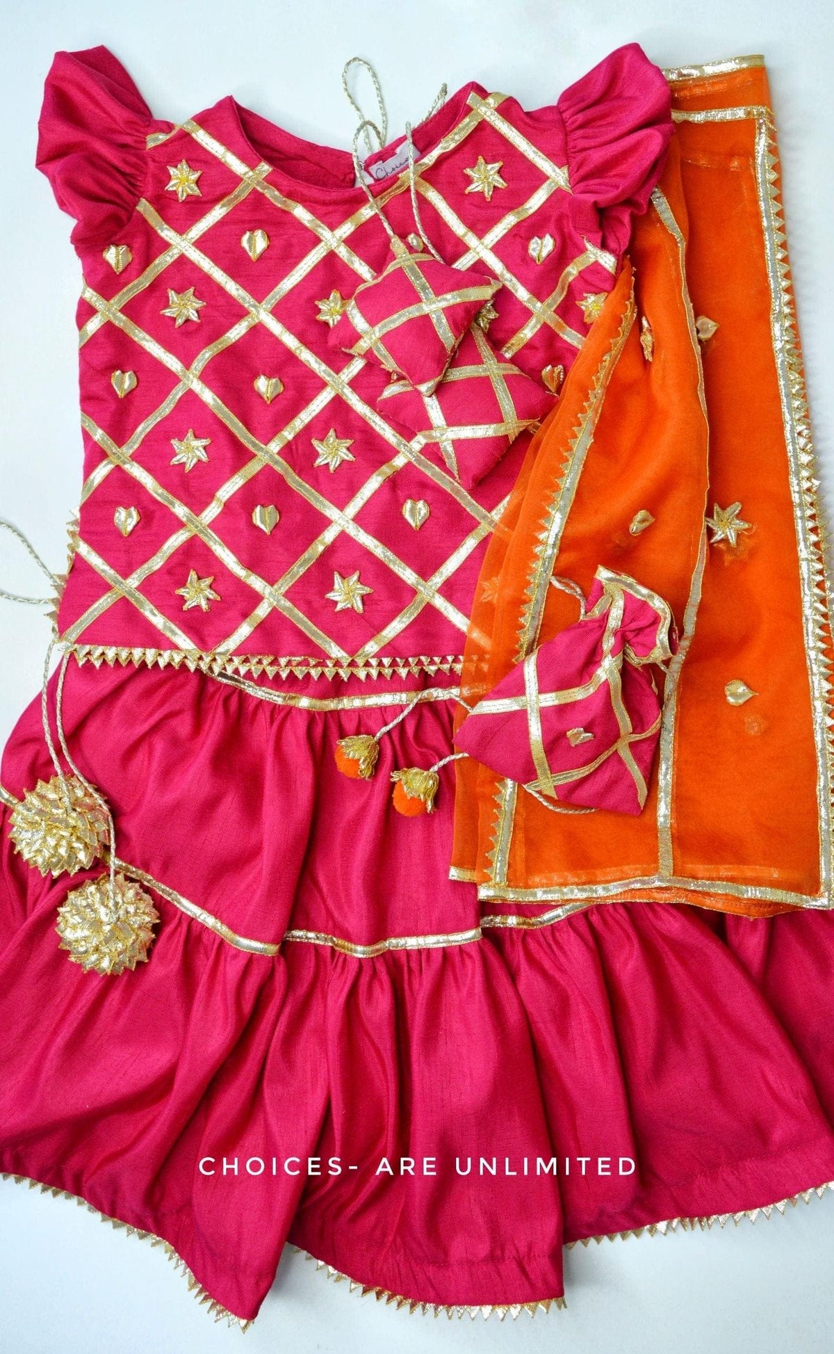 Checkered Pink & Orange Lehenga Choli Set