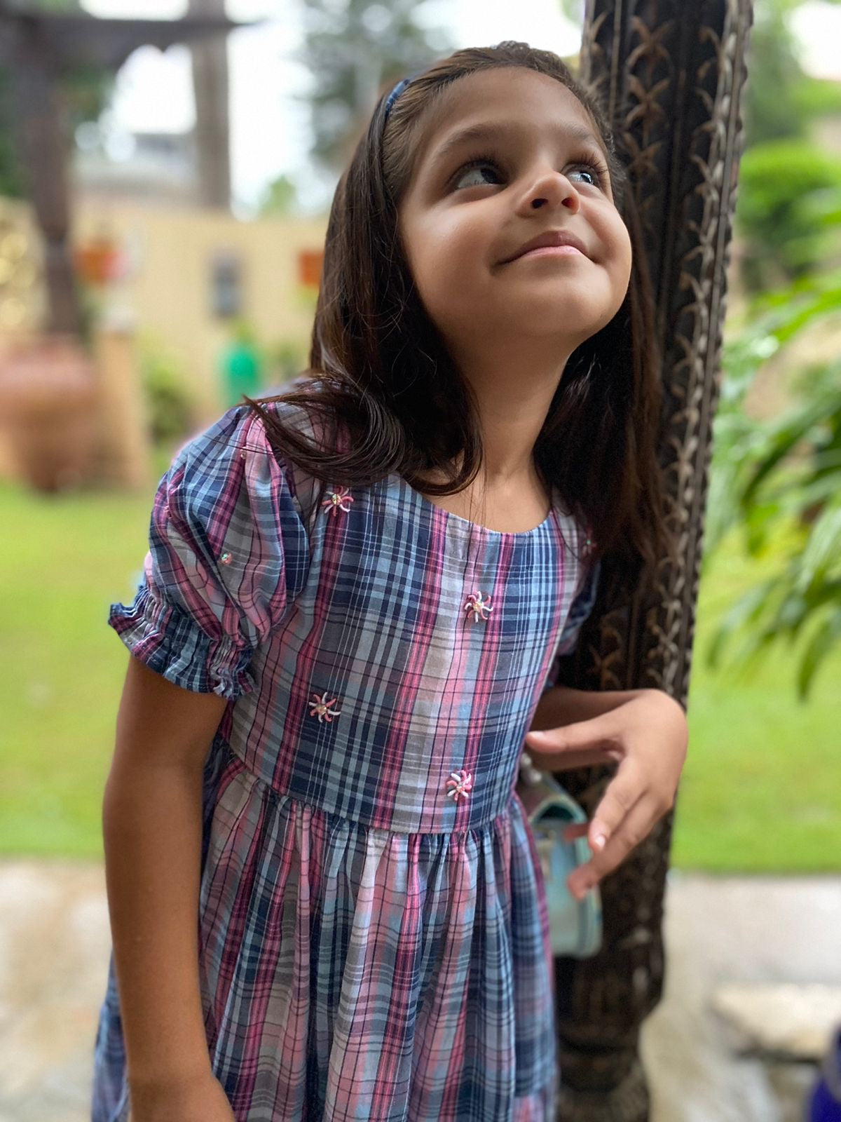 Floral check flared frock