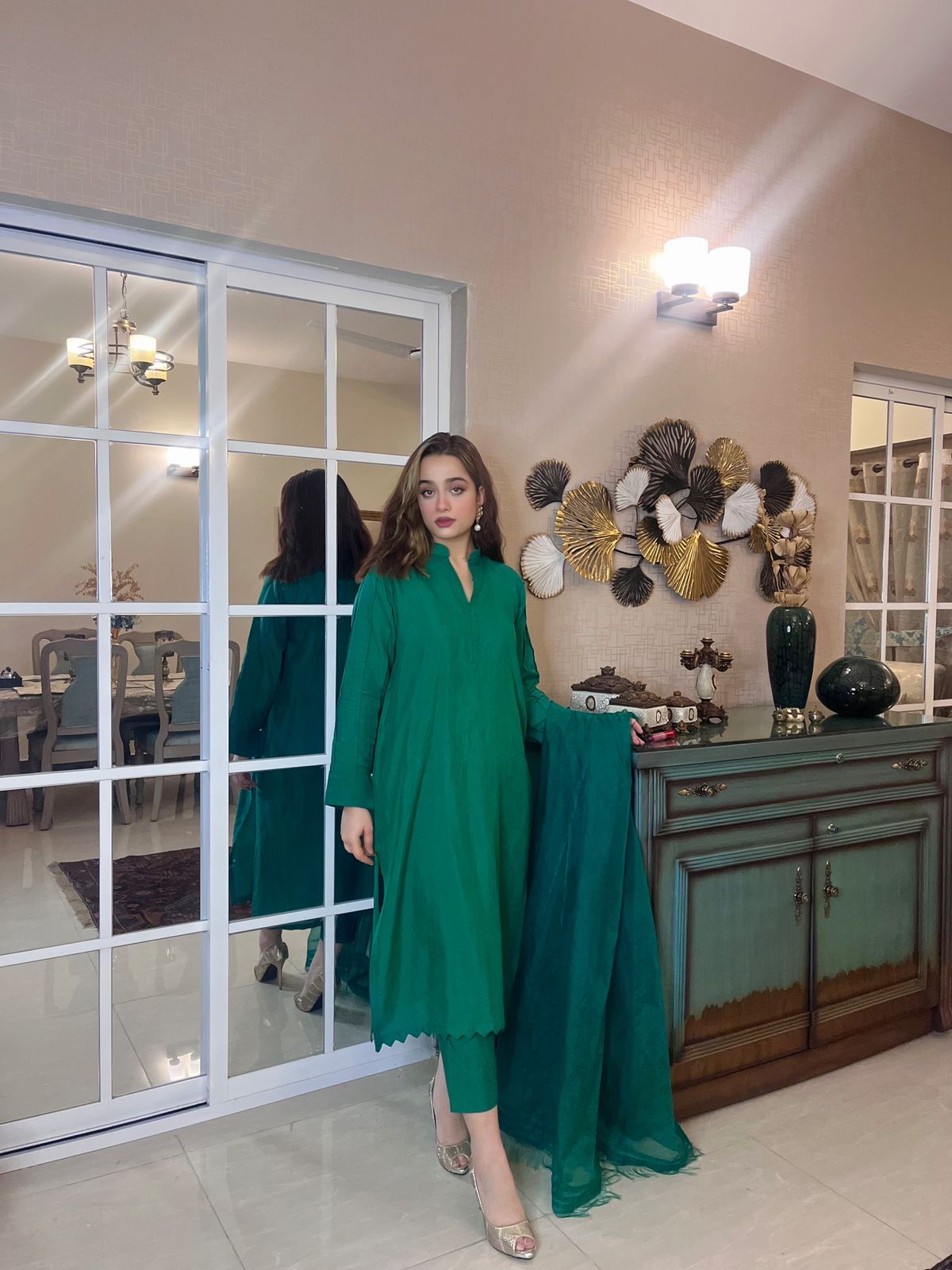 green dress design in pakistan Latest Sea Green Pakistani Dress in Chiffon #PF463