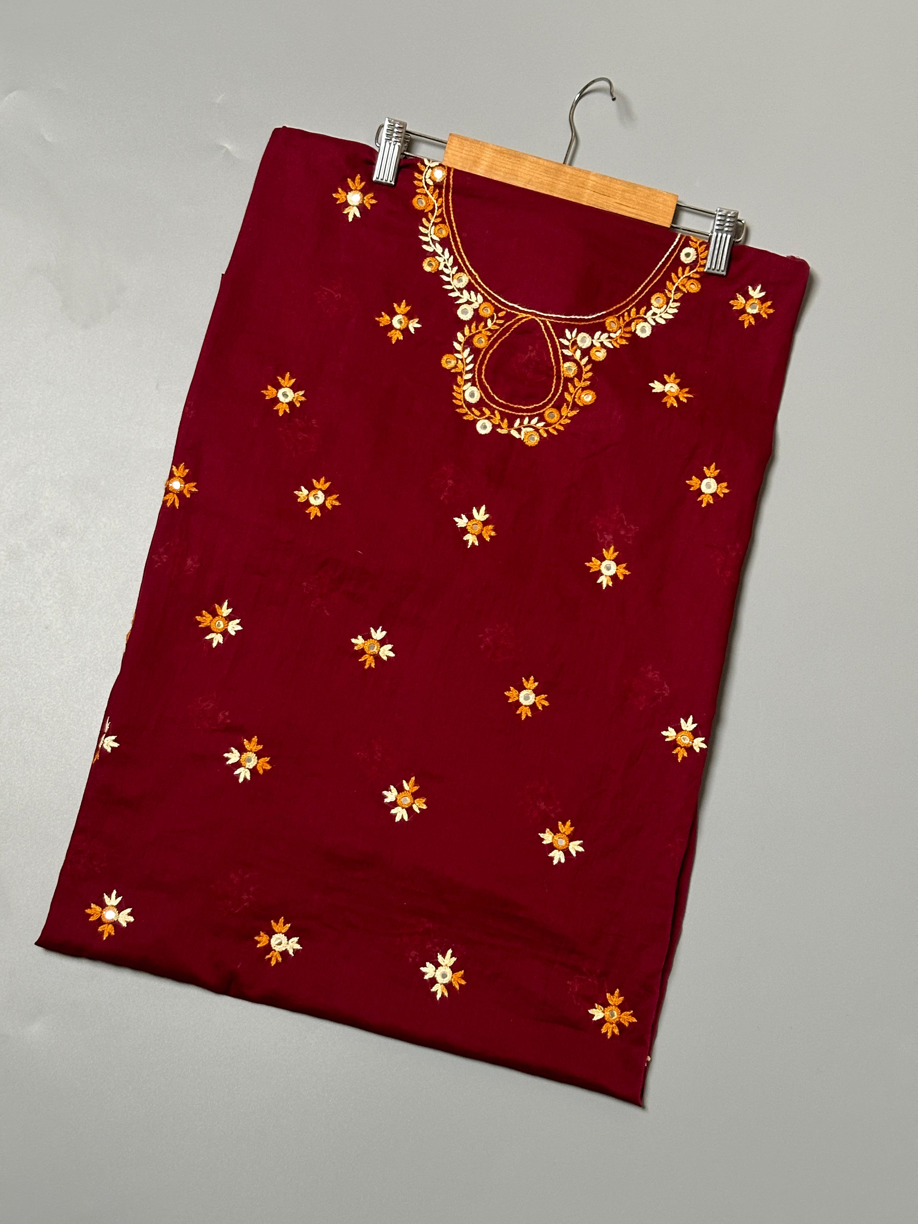 Maroon - Hand Embroidered Shirt
