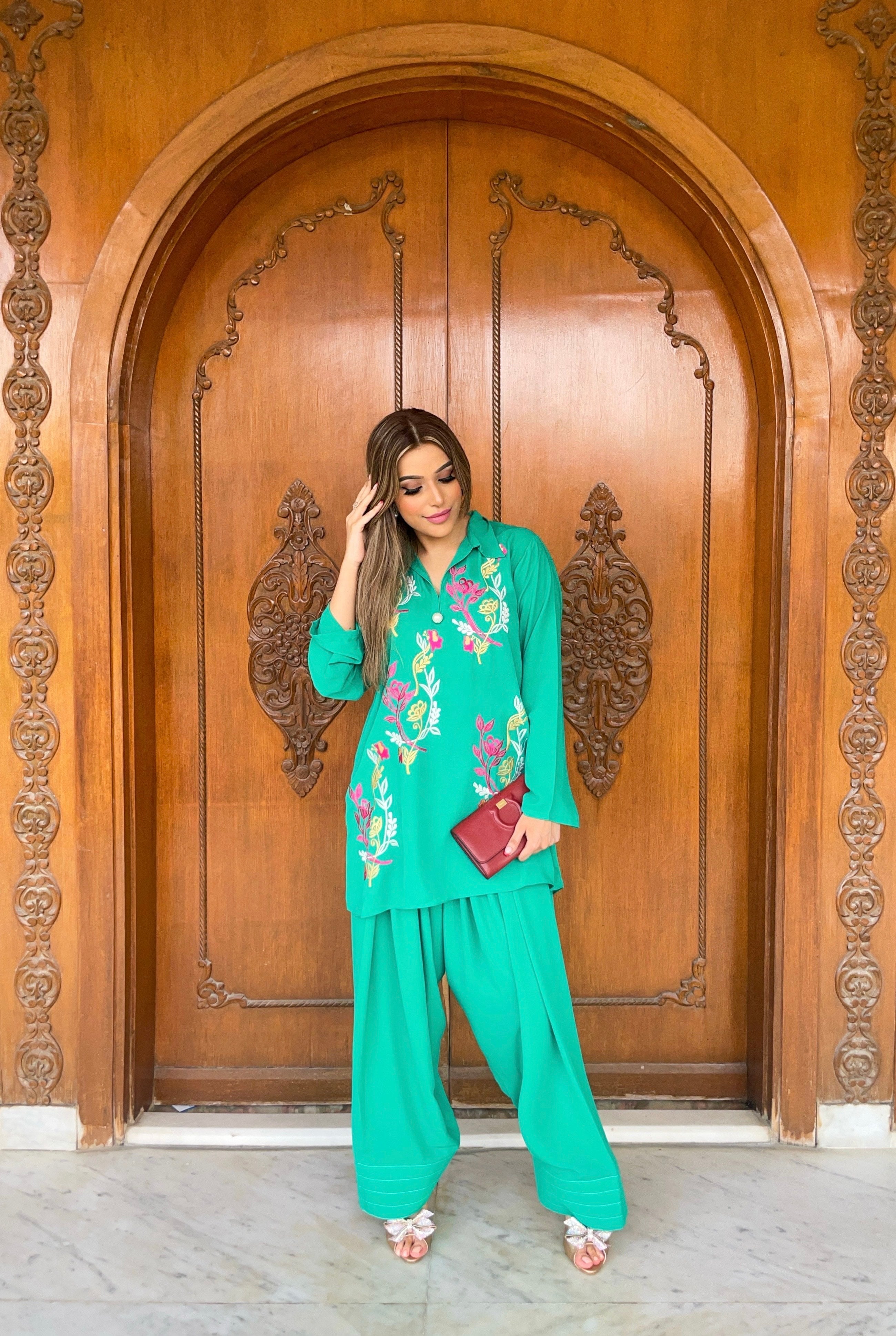 Green Aura Embroidered two pc
