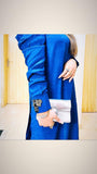 Blue Puffy Sleeves Raw Silk