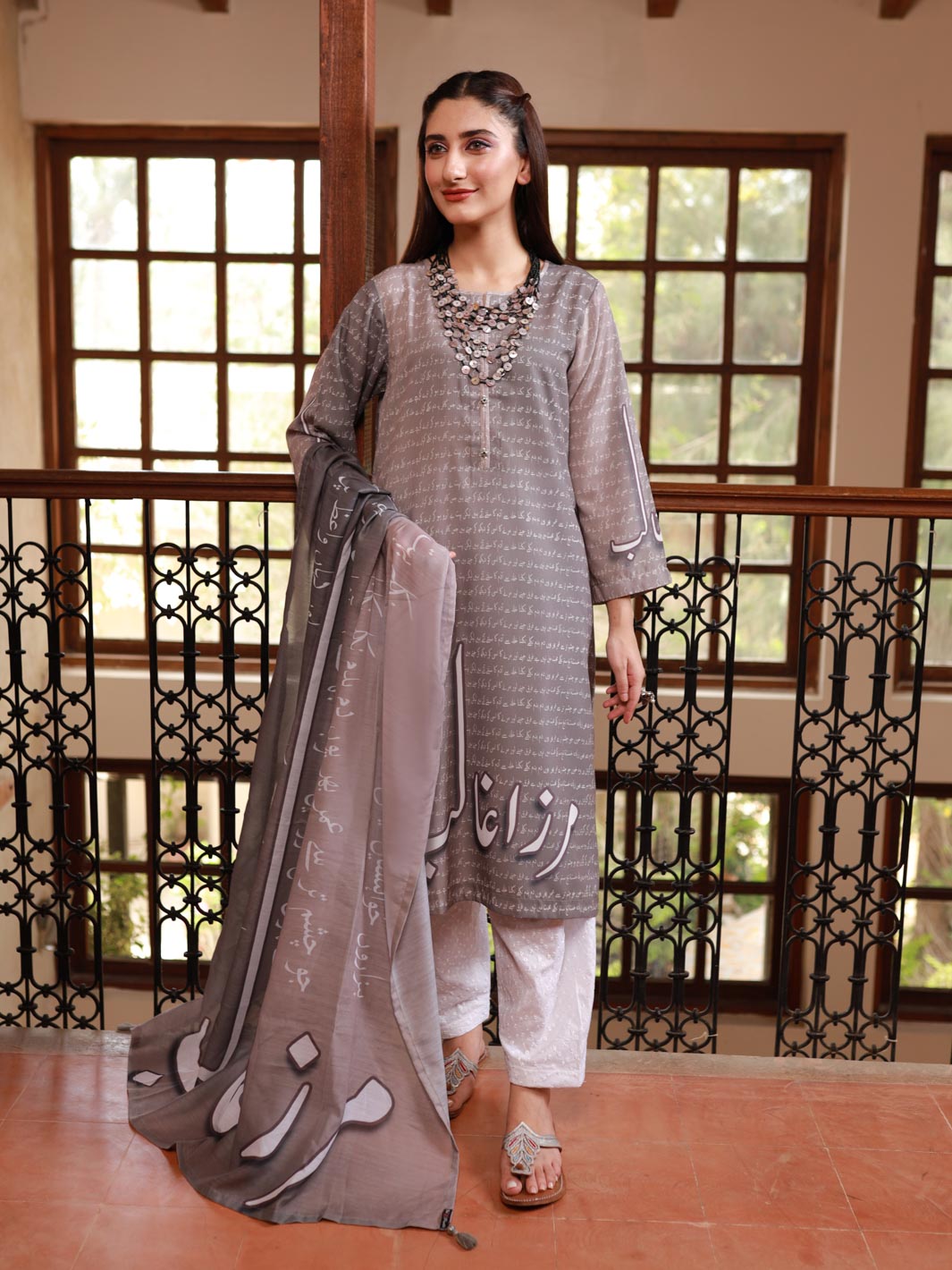 Mirza Ghalib Stitched 2 Piece (Grey)