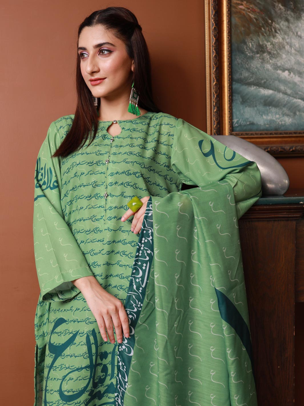 Ain se Iqbal Stitched 2 Piece (Light Green)