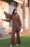 V Pleated Drape Shirt Brown