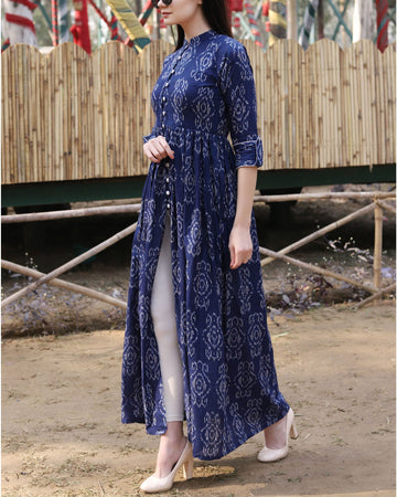 Blue pure ikat flare cape D2033