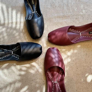 Maroon Nawabi Khussa -“Side view of Maroon Nawabi Khussa shoes showing rich leather texture and comfortable fit for women” Jooti Shooti