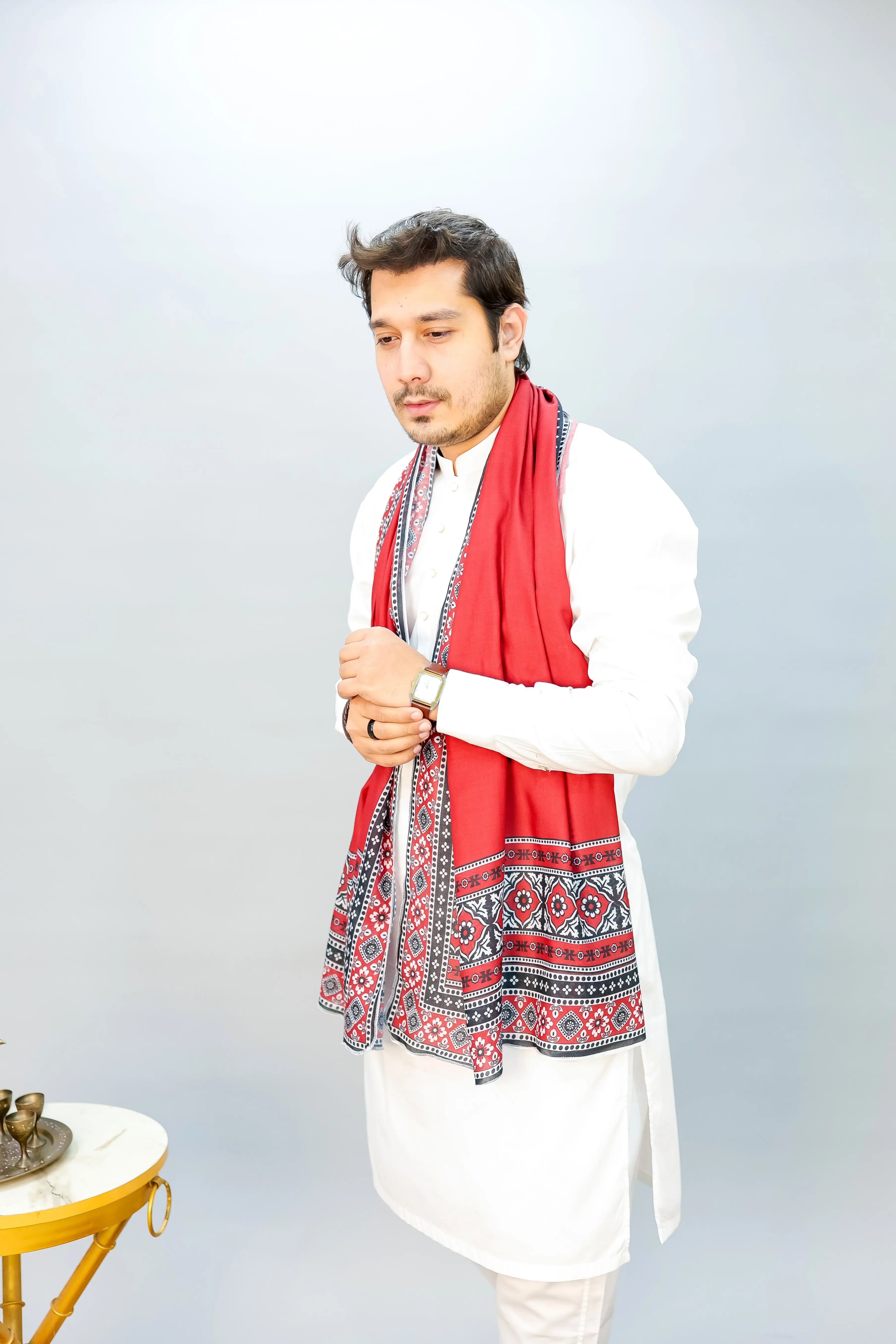 Ajrak Mosaic Stole | Redish | Men TNG by MD