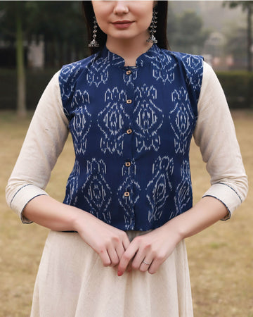 White Dress With Ikat Jacket D2030