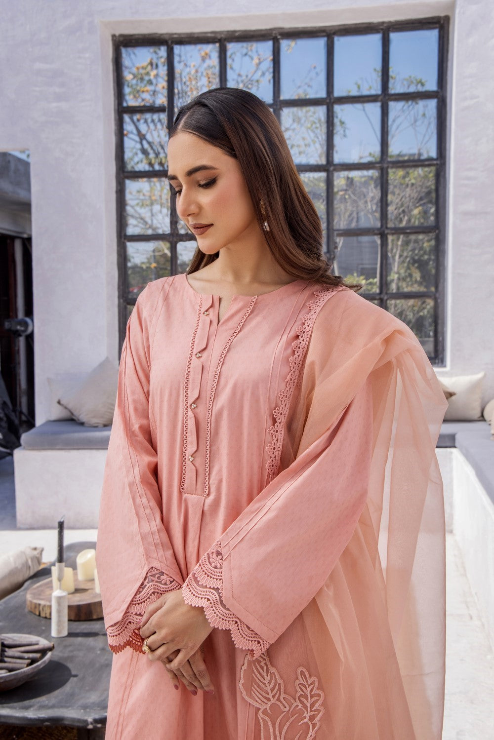 Juliet Peach Embroidered Lawn 3PC