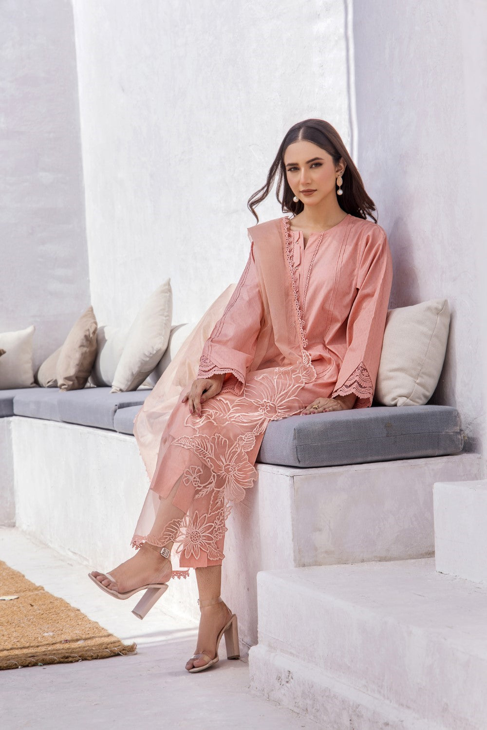 Juliet Peach Embroidered Lawn 3PC
