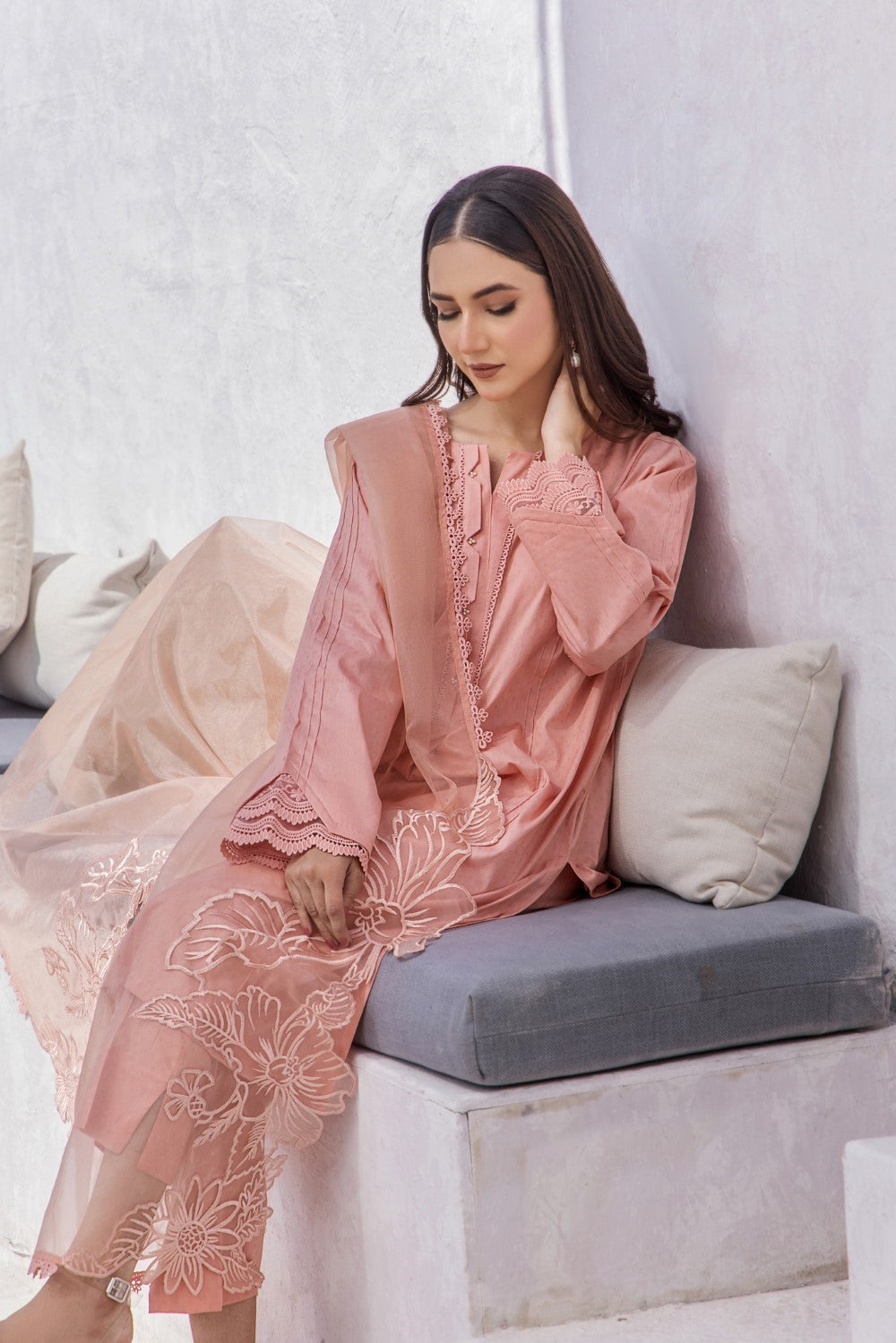 Juliet Peach Embroidered Lawn 3PC