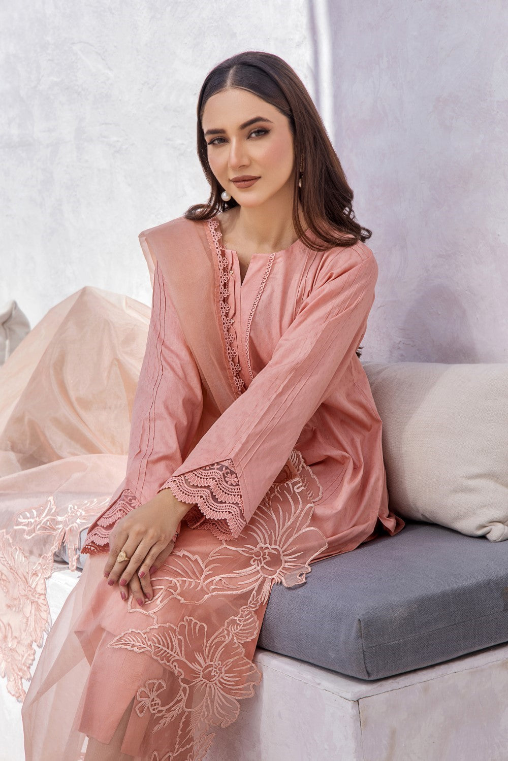 Juliet Peach Embroidered Lawn 3PC