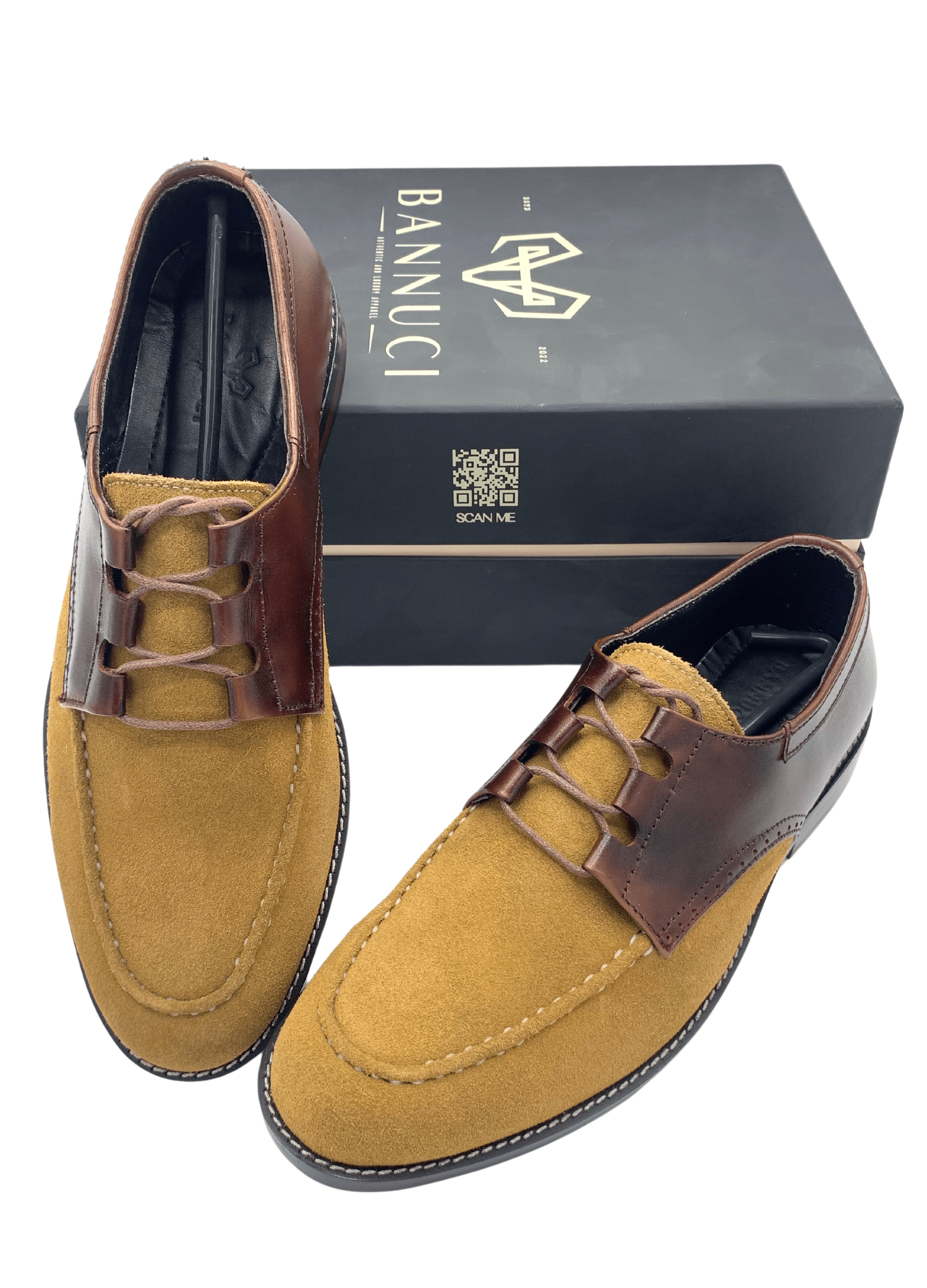 Luxury  Suede Derby Camel Handmade Shoes