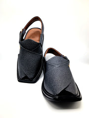 Luxury Traditional Black Granular  Peshawari Chappal