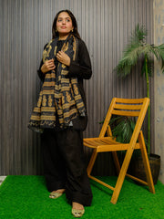 Ajrak Batik Stole | Gold & Black