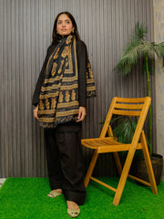 Ajrak Batik Stole | Gold & Black