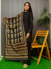 Ajrak Batik Stole | Gold & Black