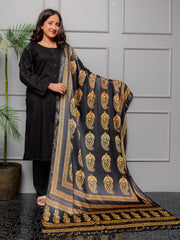 Ajrak Batik Silk Odhni (Golden Black)