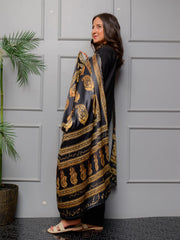Ajrak Batik Stole | Gold & Black