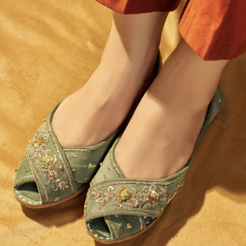 Olive Peshawari Khussa – handmade shoes for women, buy Peshawari khussa online Pakistan