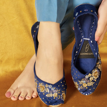 Royal Blue Peshawari Khussa – handmade shoes for girls and women, buy Peshawari khussa online