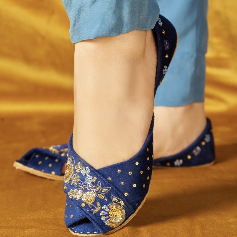 Royal blue Peshawari khussa – comfortable traditional shoes for women and girls