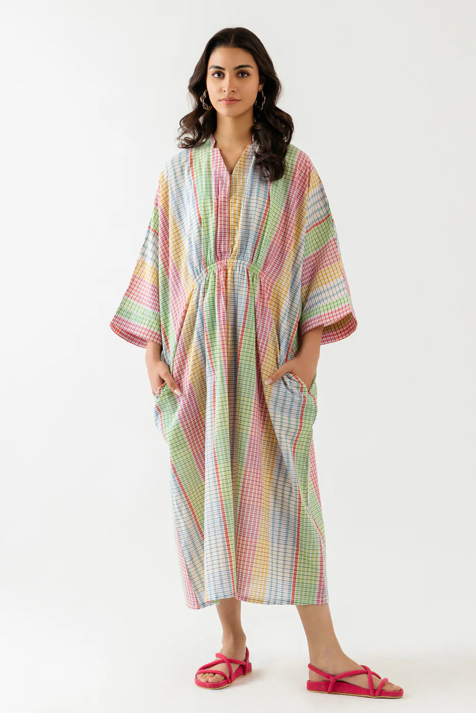 Multi Check Kimono Long Tunic