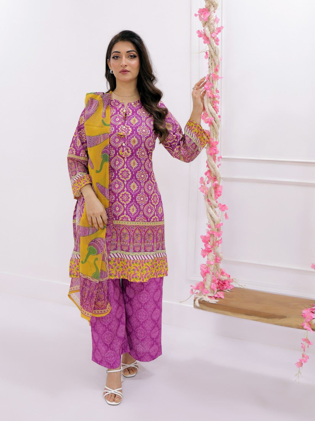 Kanwal Stitched 3 Pc (Hot Pink)