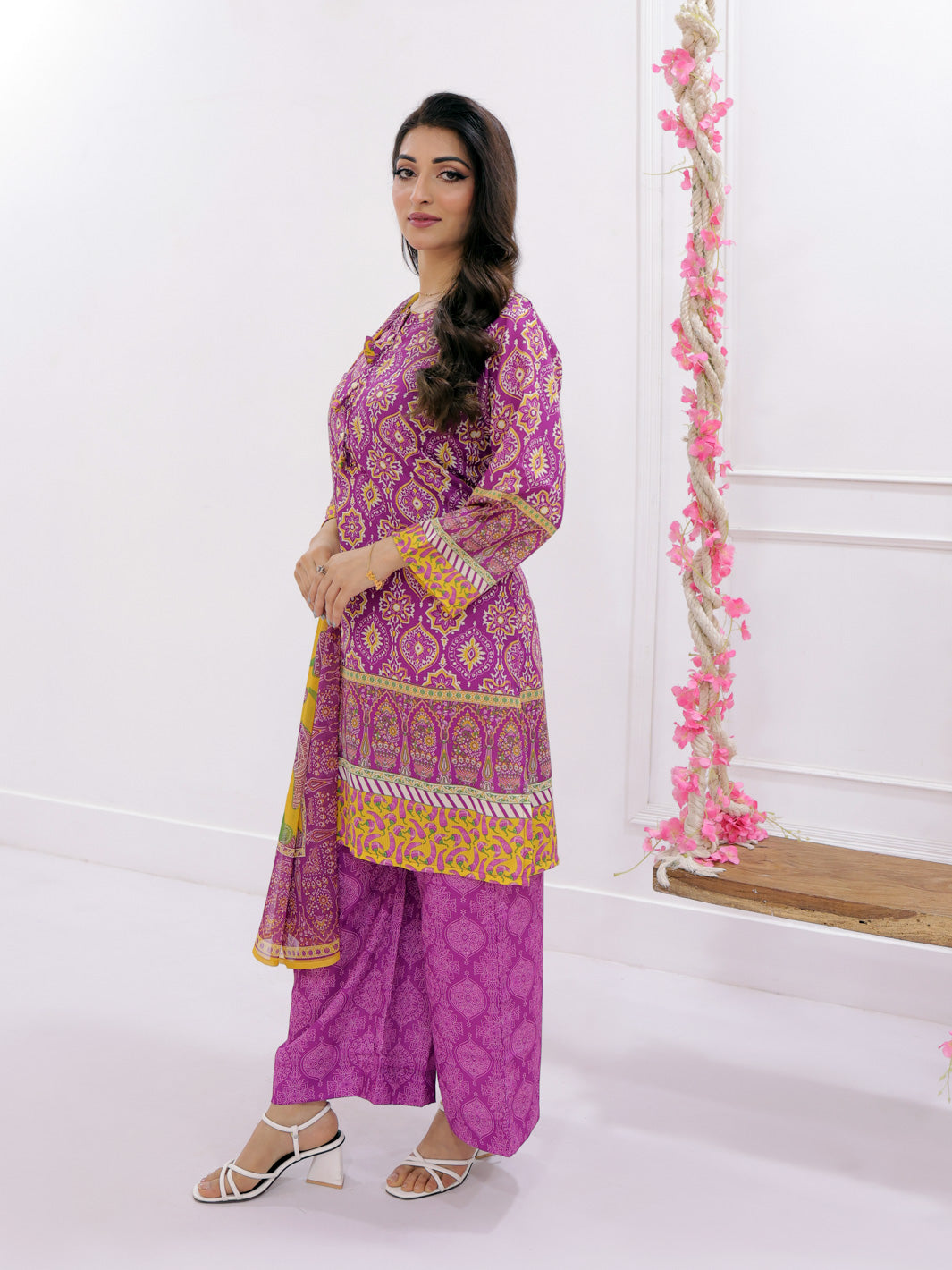 Kanwal Stitched 3 Pc (Hot Pink)