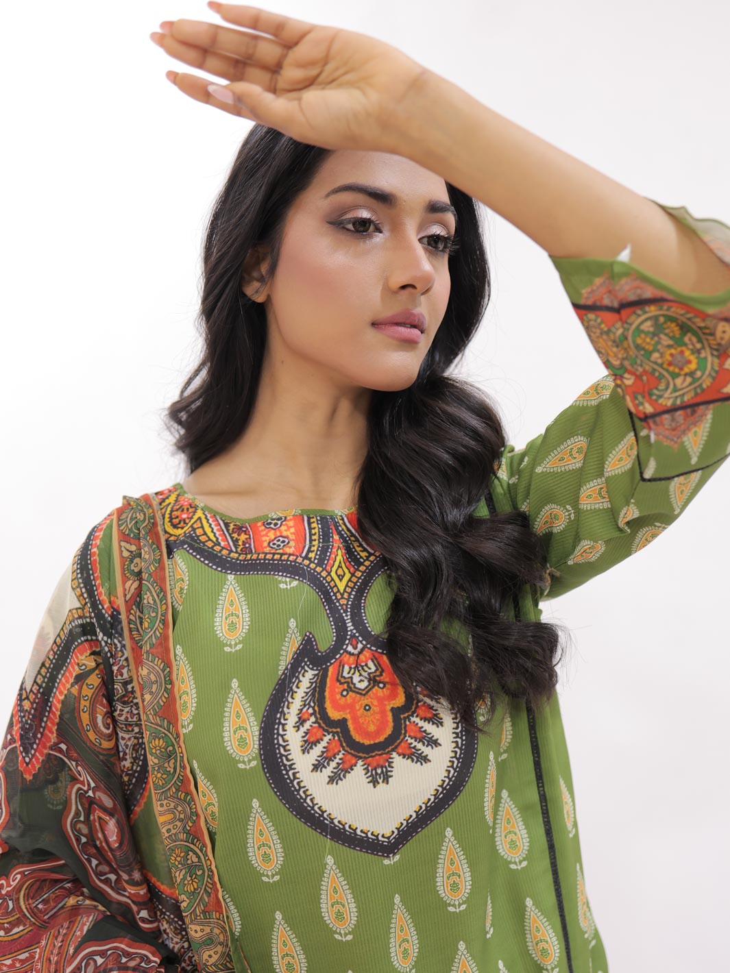 Amber Stitched 3 Pc (Olive Green)