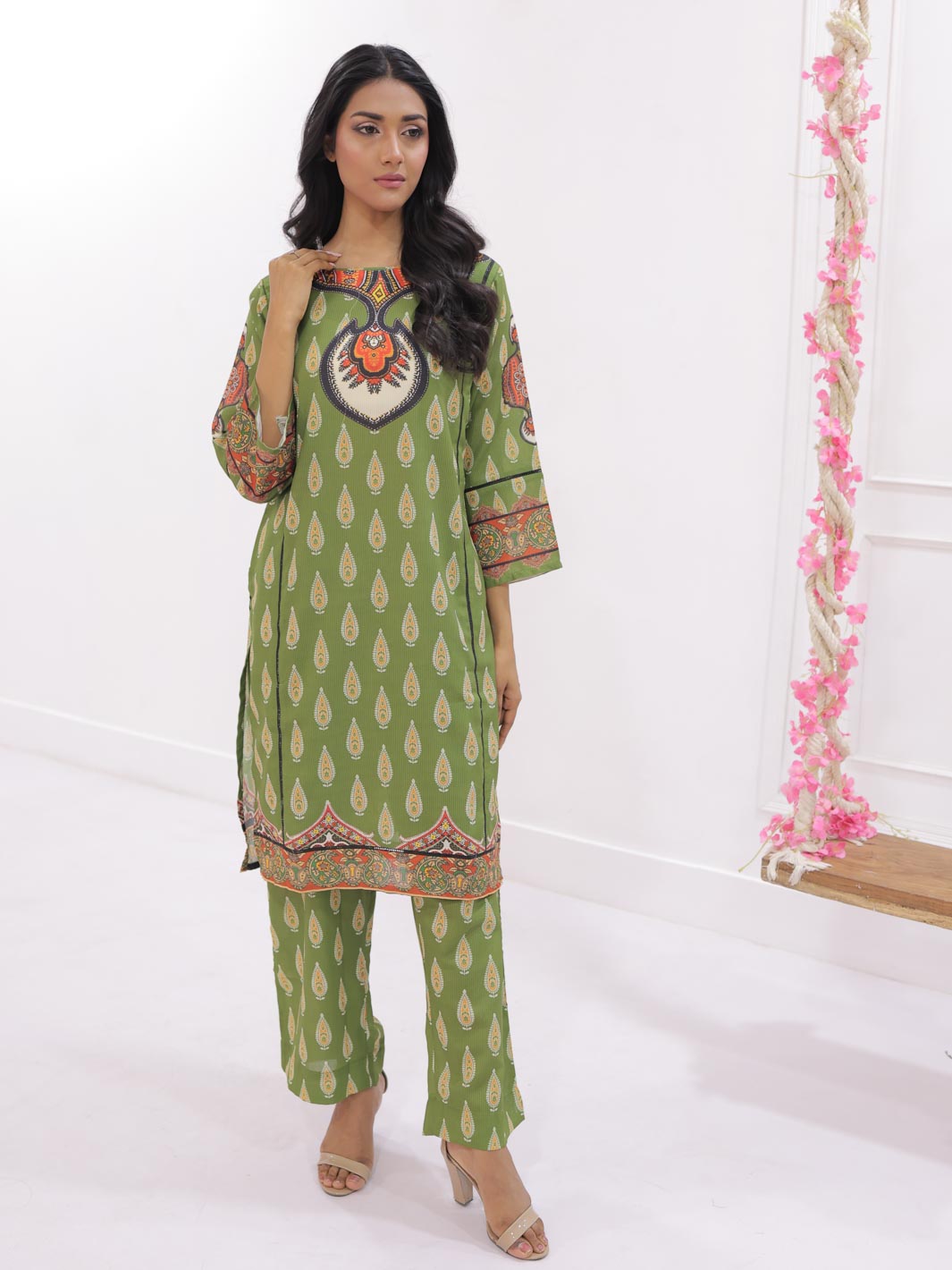 Amber Stitched 3 Pc (Olive Green)