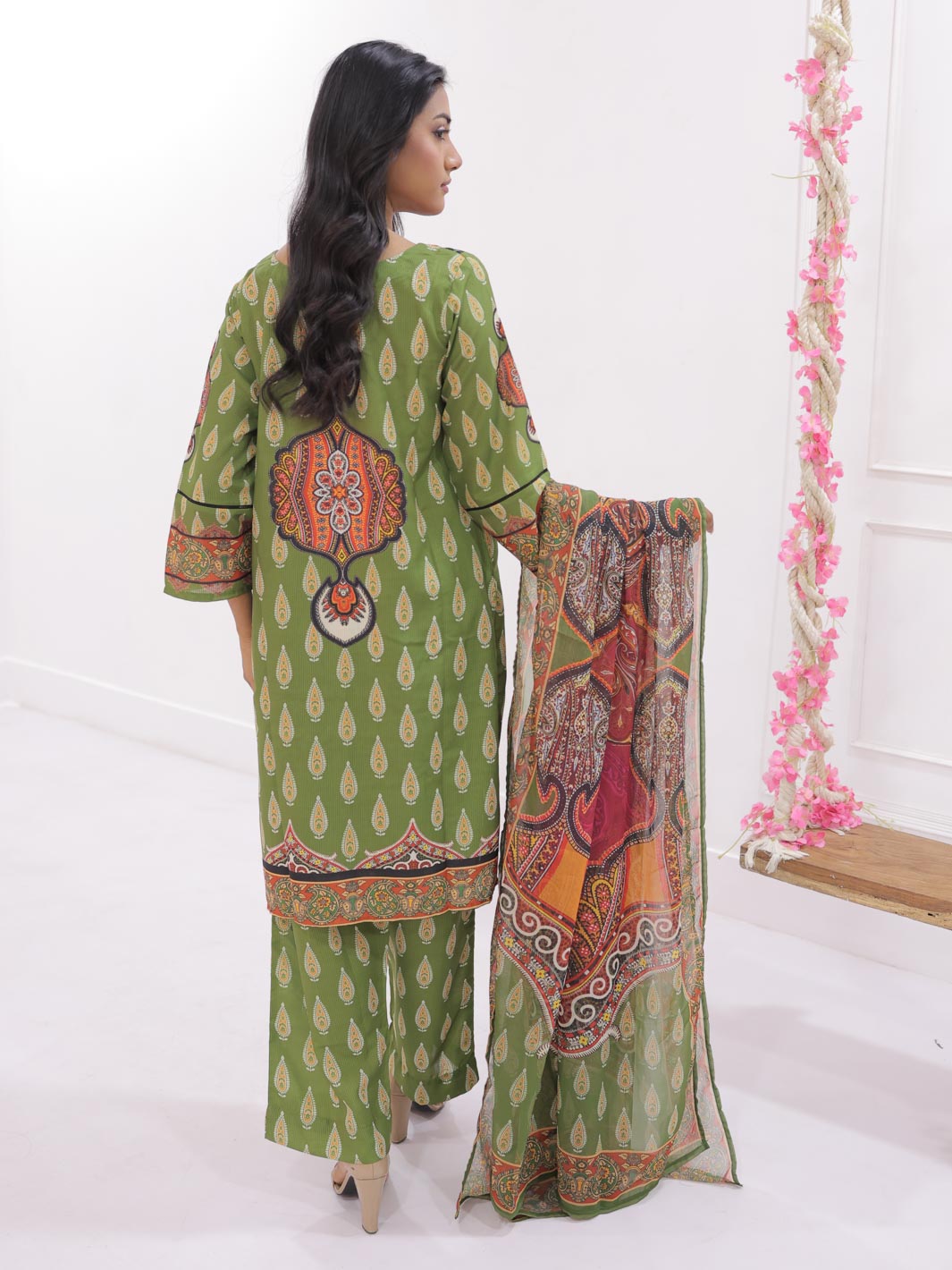 Amber Stitched 3 Pc (Olive Green)