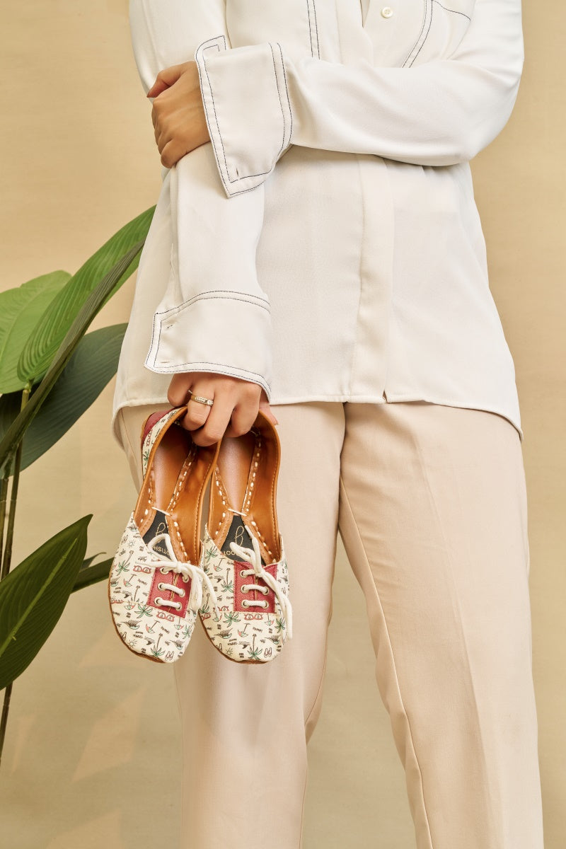 “Side view of Paradise Doodles Lace Up Khussa shoes showing embroidery and elegant design for women”