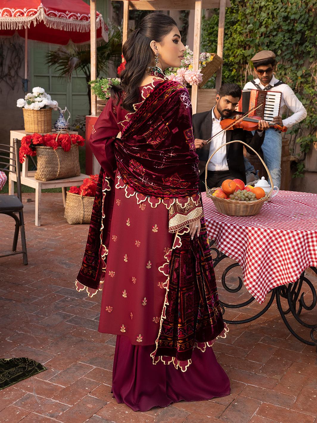 RADIENT RED | Courdry Embroidered 3P