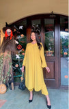 Tunic v neck pleated yellow two pc