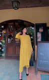 Tunic v neck pleated yellow two pc