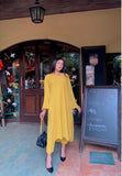 Tunic v neck pleated yellow two pc