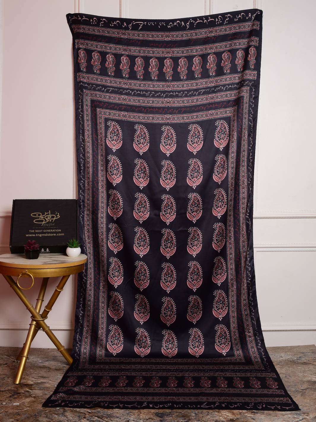 Ajrak Batik Silk Odhni (Red-Black)
