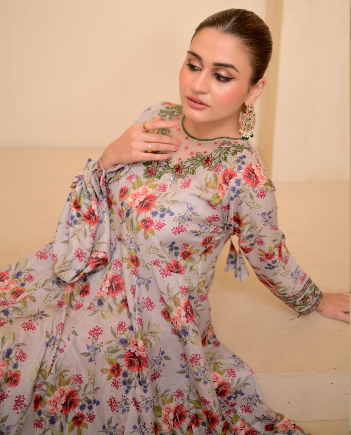 GREY FLORAL FROCK