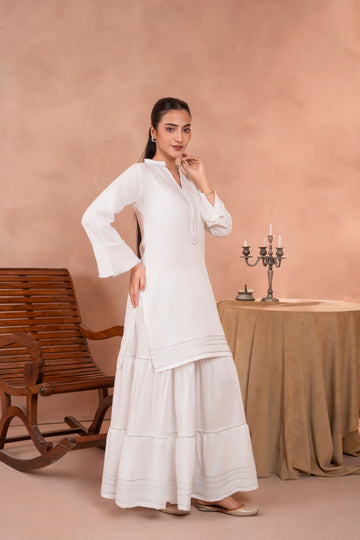 White Solid Kurta Set D2029