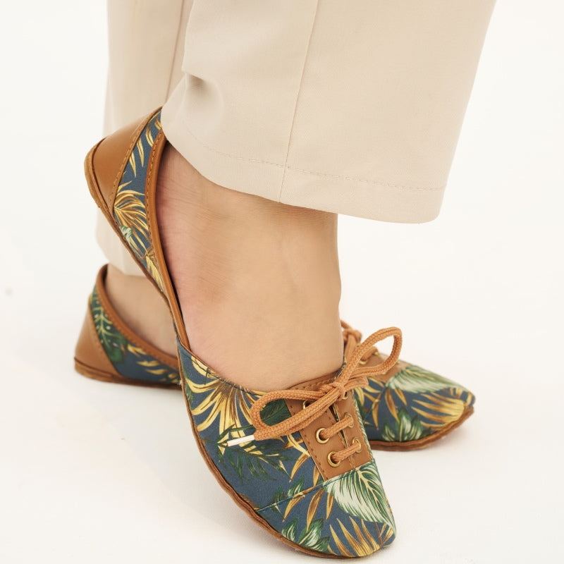 “Top view of Tropicana Lace Up Khussa shoes for women, lightweight, traditional ethnic footwear Pakistan”