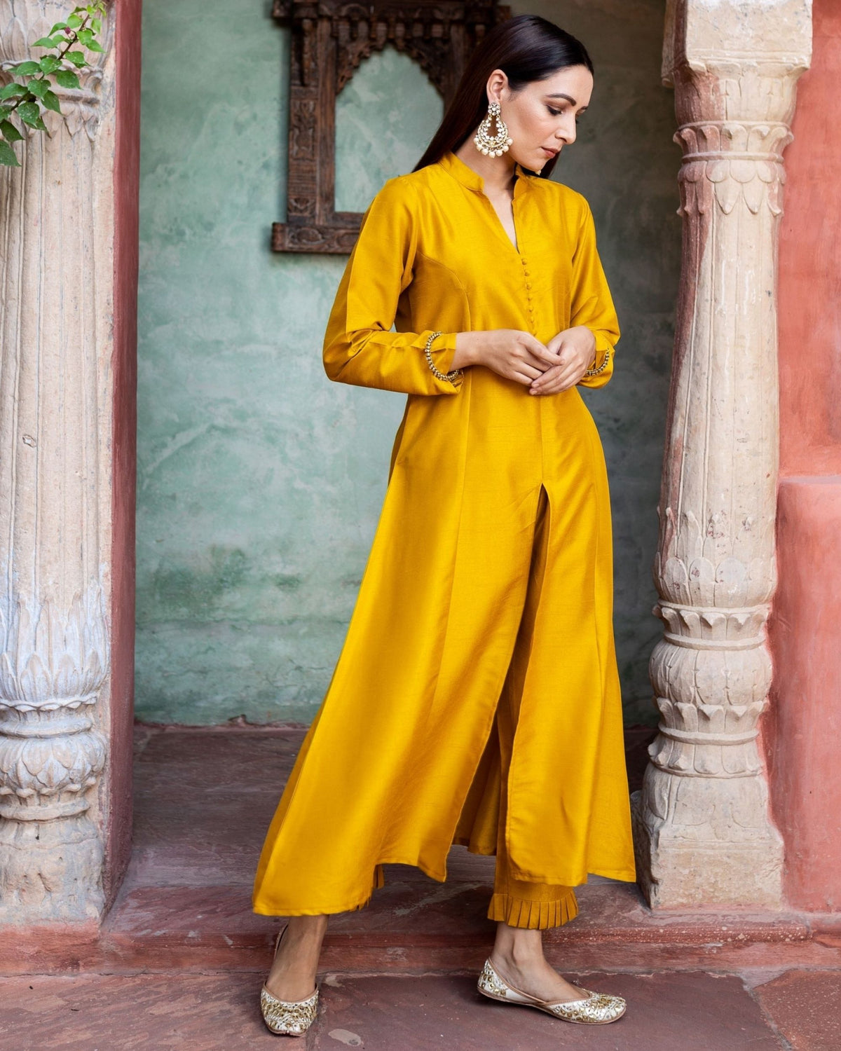 Mustard Katan Silk 2 Piece