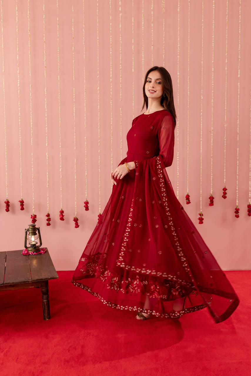 Chiffon Embroidered Dress - M06