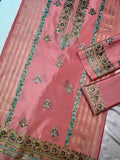 Salmon Pink Block Print Unstitched 2 Pc Set