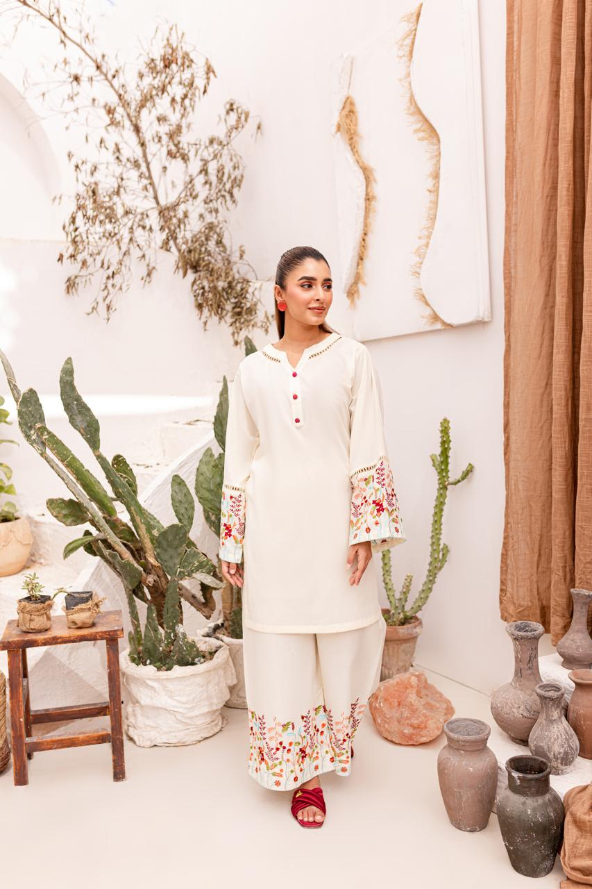 2PC Embroidered Dress- 1041