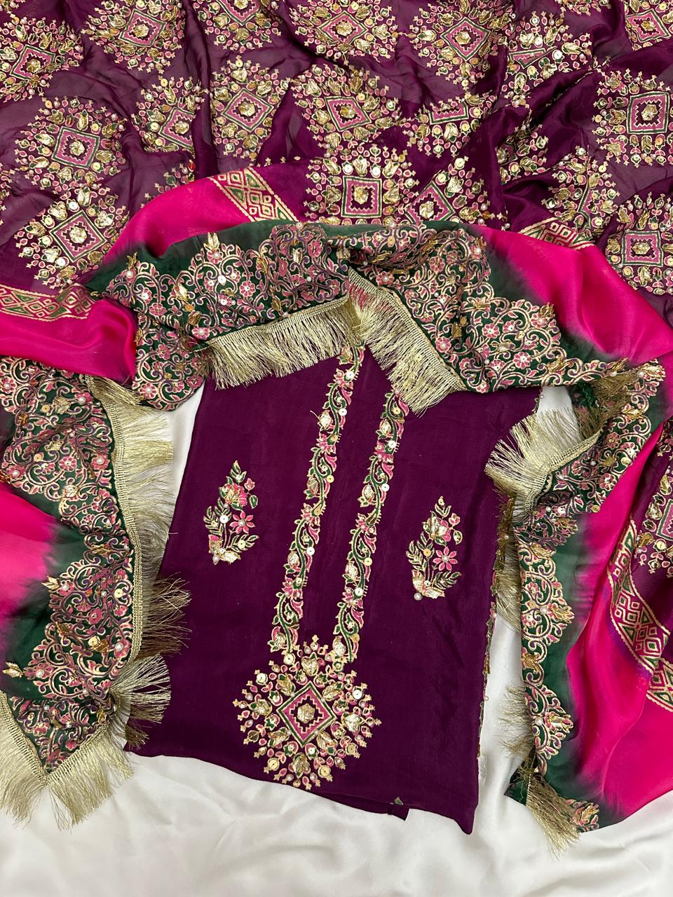 Mulberry Embellished Raw Silk Set