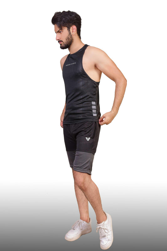 Fitness Welt Panel Shorts Black & Grey