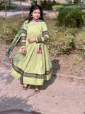 3 piece | Light Green Chicken Kari Angrakha Frock | Pret